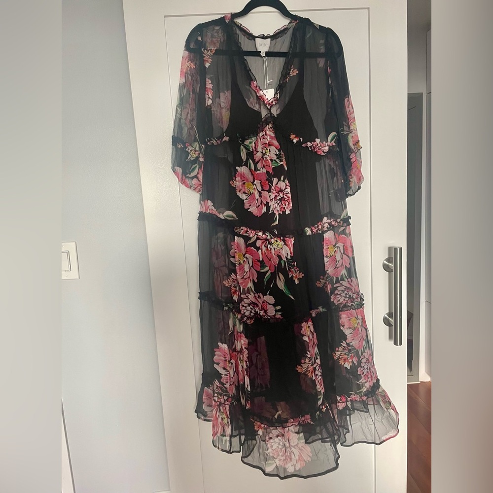 Johnny Was Pink Bishop Sleeve V-Neck Sundress